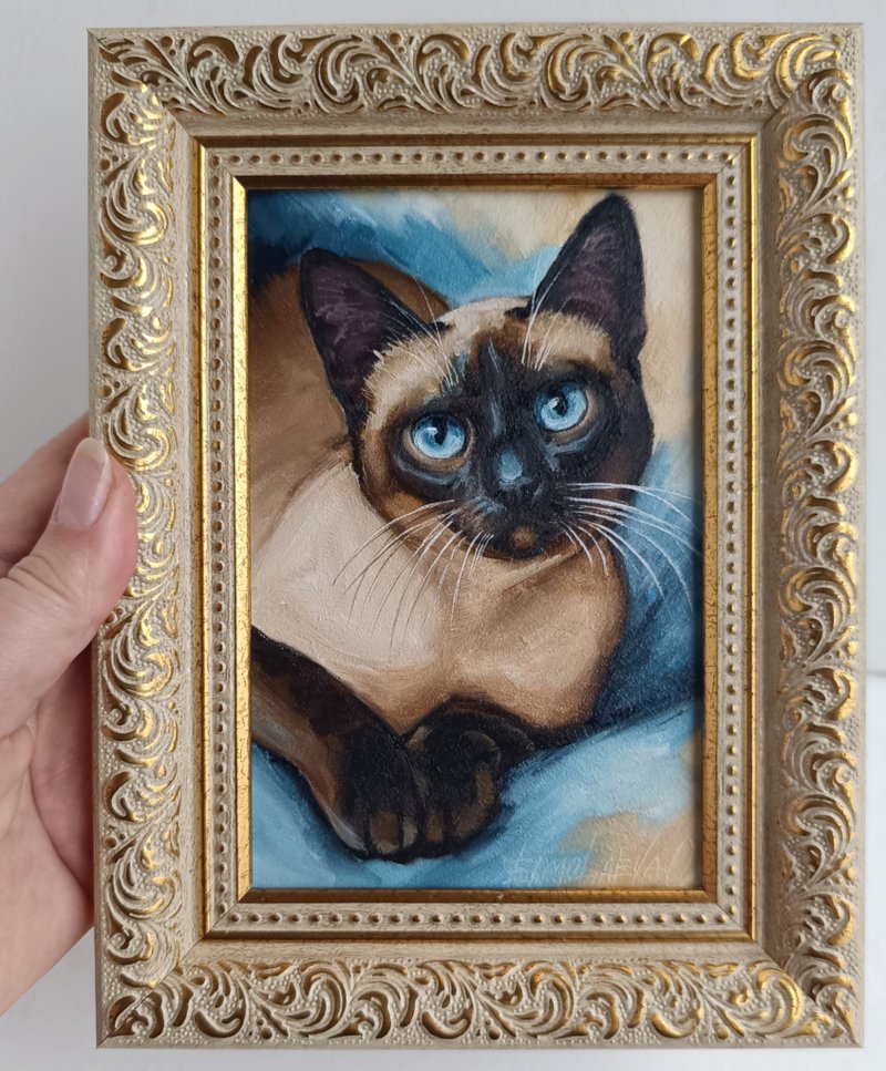 暹罗猫肖像油画泰国猫艺术10*15厘米 - 墙贴/壁贴 - 其他材质 咖啡色