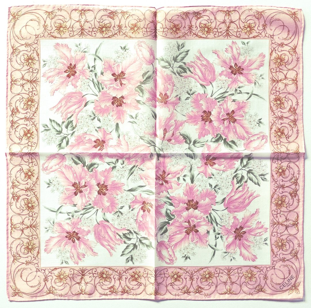 Celine Paris 古着手帕 浪漫花卉 19x19 英寸 - 手帕/方巾 - 棉 粉红色