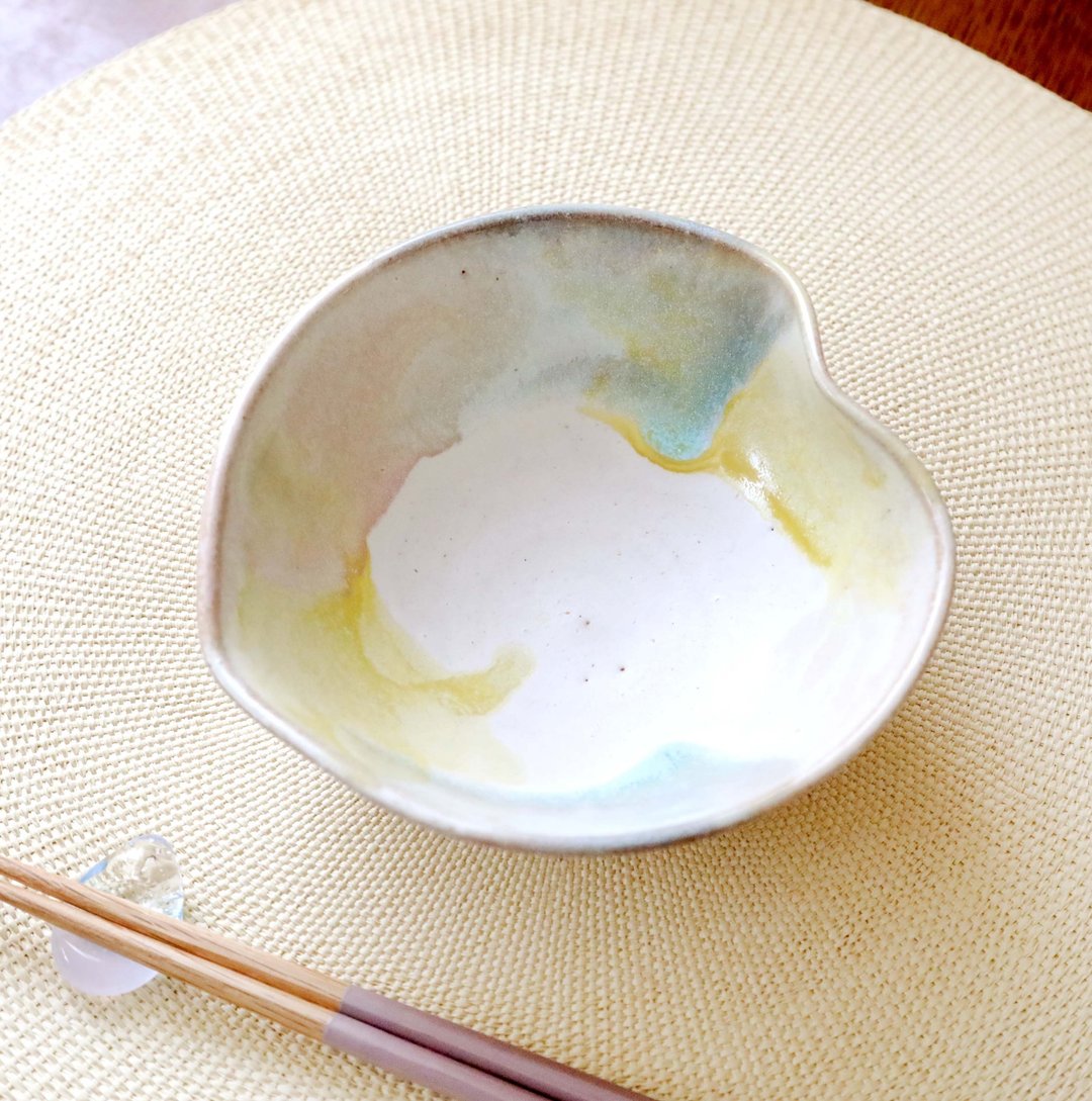 哑釉春色三彩叶壶 - 碗 - 陶 卡其色