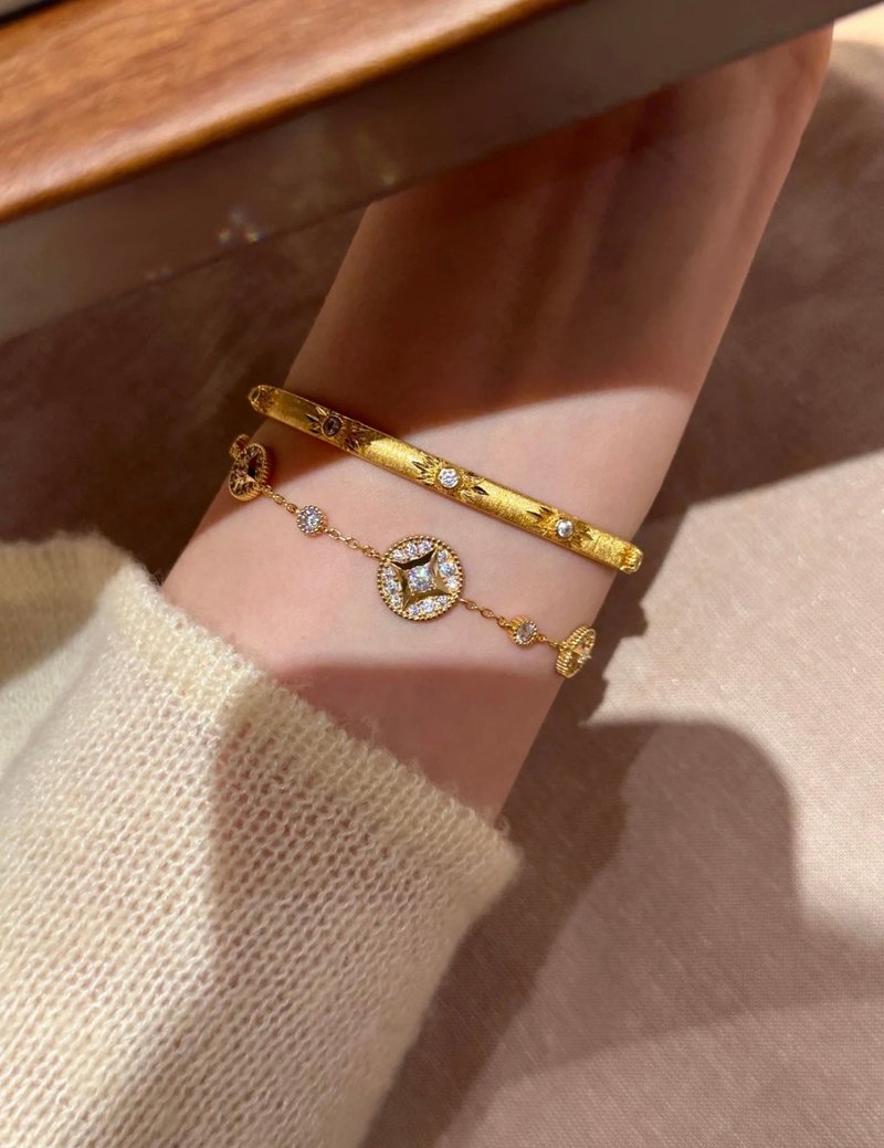 YuanPearl芒星意大利風格高級輕奢純銀鍍18k手鍊銀色金色可選 - 手链/手环 - 纯银 金色