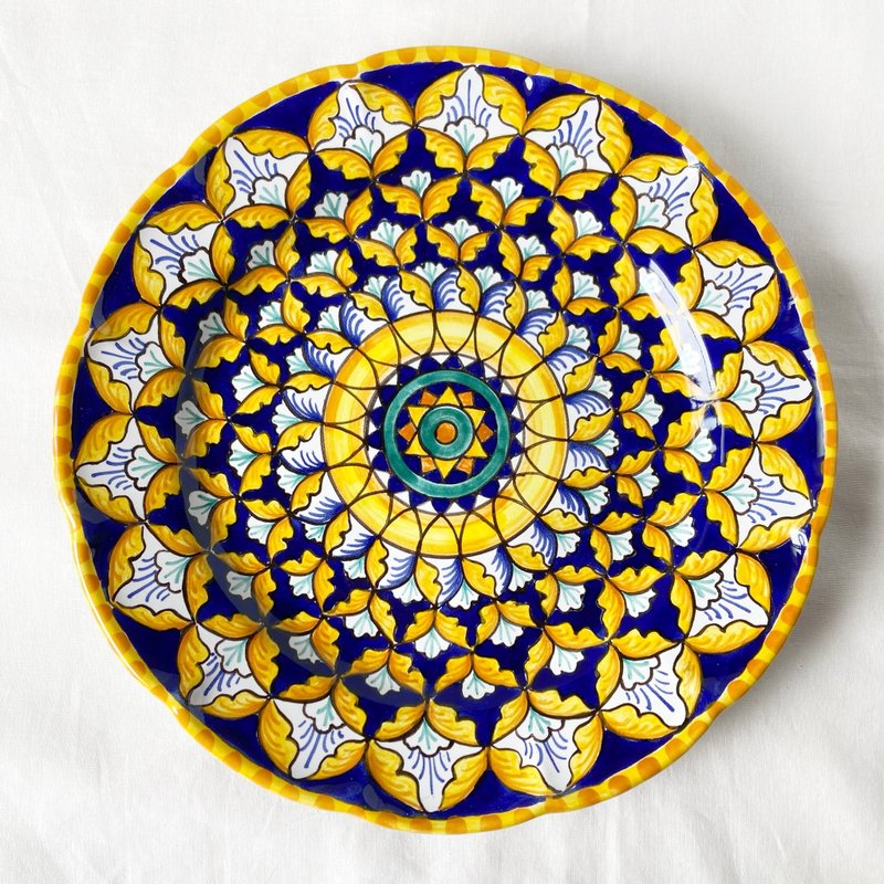 图片盘 26 厘米 Majolica 意大利陶器 几何图案 - 盘子/餐盘/盘架 - 陶 蓝色