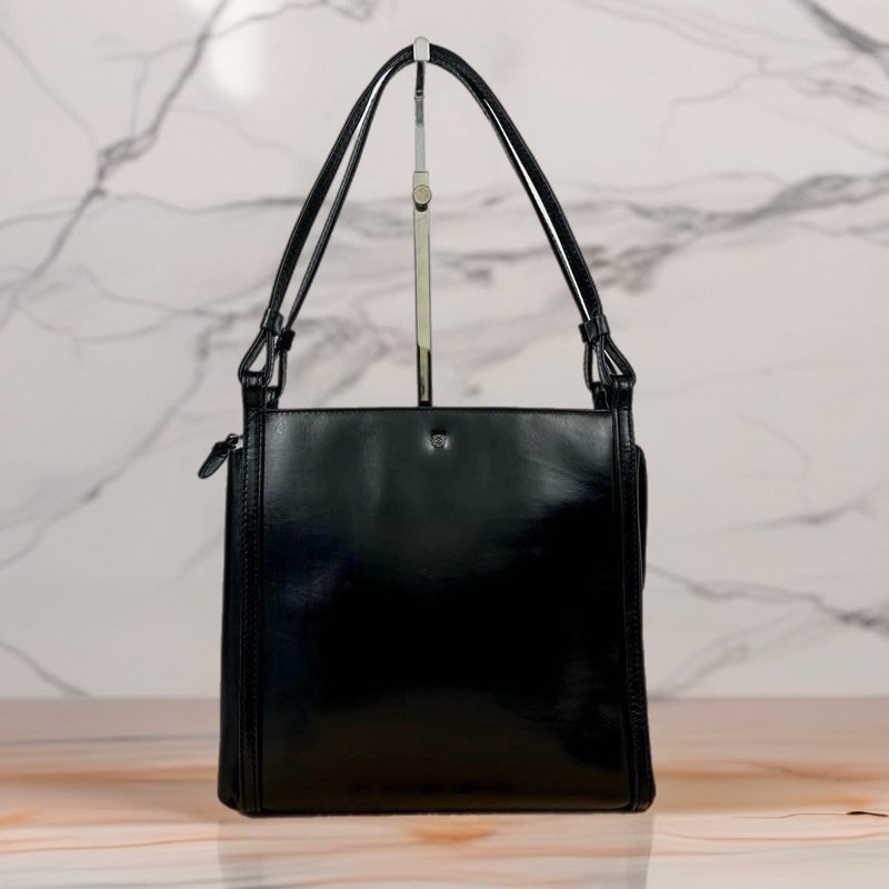 绝版古董包 Loewe 黑色银标侧背包 单肩包 托特包 中古包 二手包 - 侧背包/斜挎包 - 其他材质 黑色