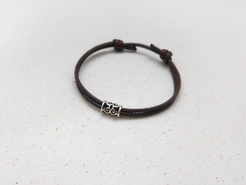 蜡线手环 s925纯银泰银 祥云图腾 素色简约 蜡绳 粗绳 - 手链/手环 - 其他材质 咖啡色