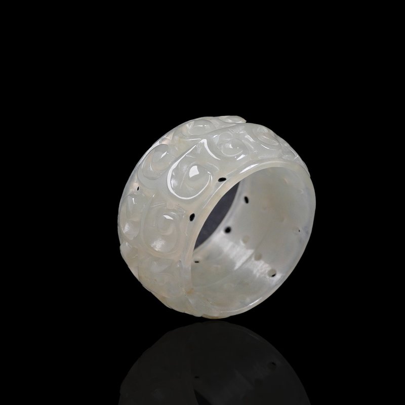 冰种翡翠雕花玉戒 | 国际14围| 天然缅甸玉翡翠A货 | 送礼 - 戒指 - 玉石 透明