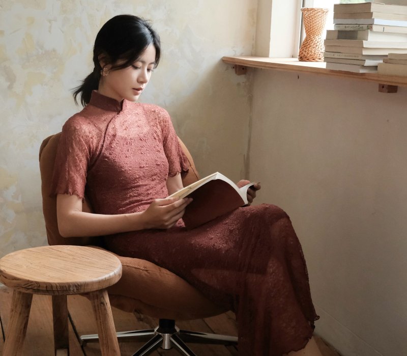 【石榴酿】新中式复古中国风 超弹立体/蕾丝旗袍 - 旗袍 - 其他材质 红色