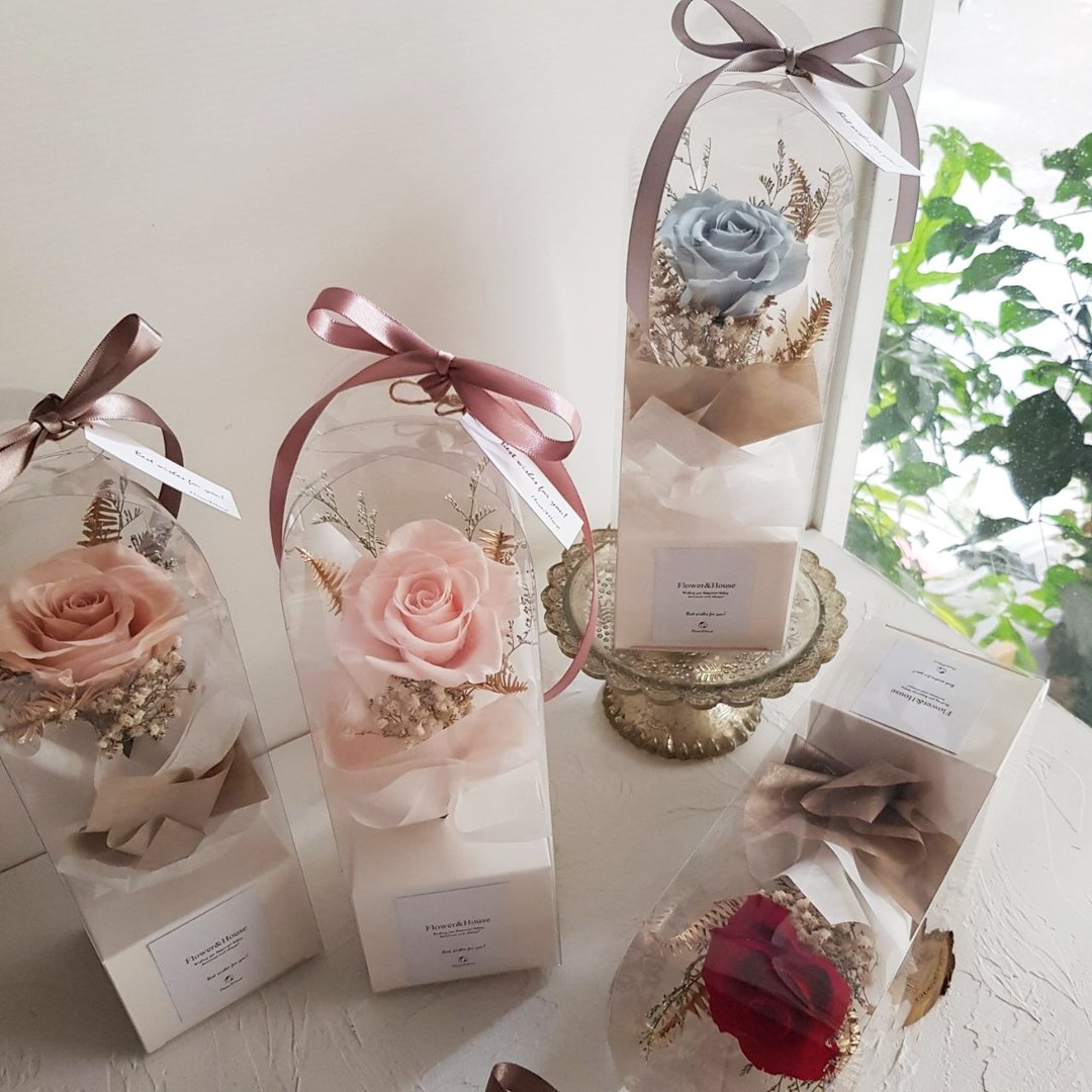 情人节|永生花+干燥花│盒装单朵永生玫瑰│不凋花│红 粉 蓝 - 干燥花/捧花 - 植物．花 多色