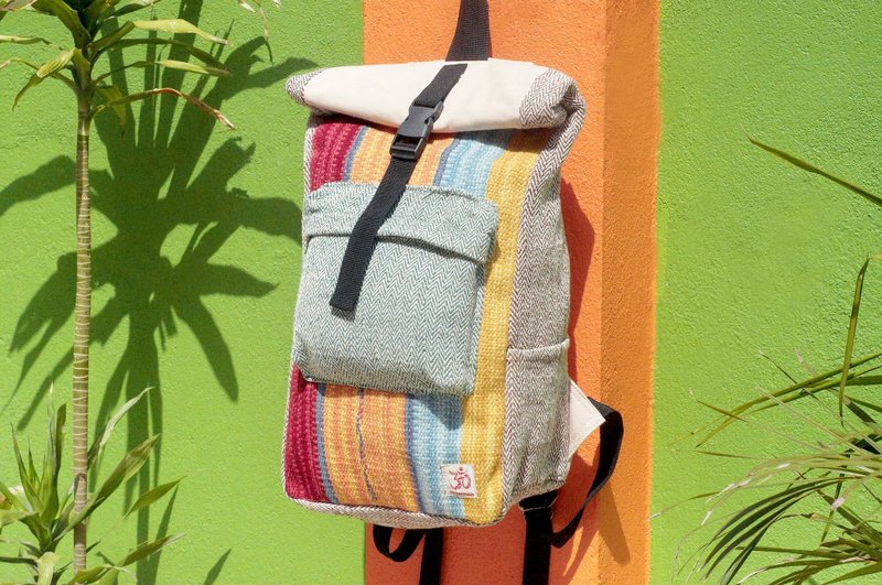 手工棉麻拼接设计后背包/肩背包/民族登山包/拼布包-摩洛哥地毯 - 后背包/双肩包 - 棉．麻 多色