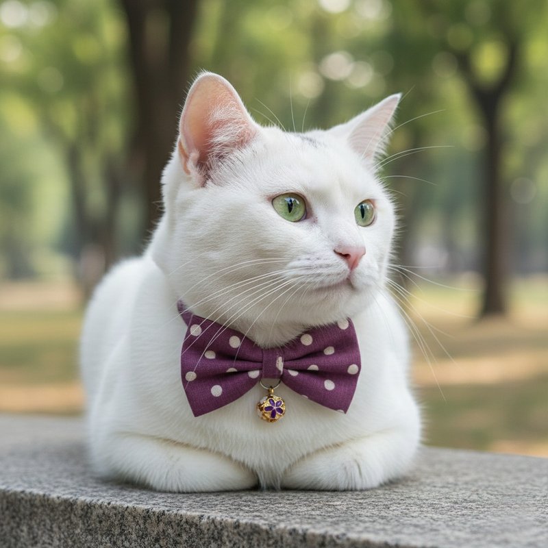 兰花紫点点款 蝴蝶结宠物装饰项圈 猫 小型犬 - 项圈/牵绳 - 棉．麻 紫色