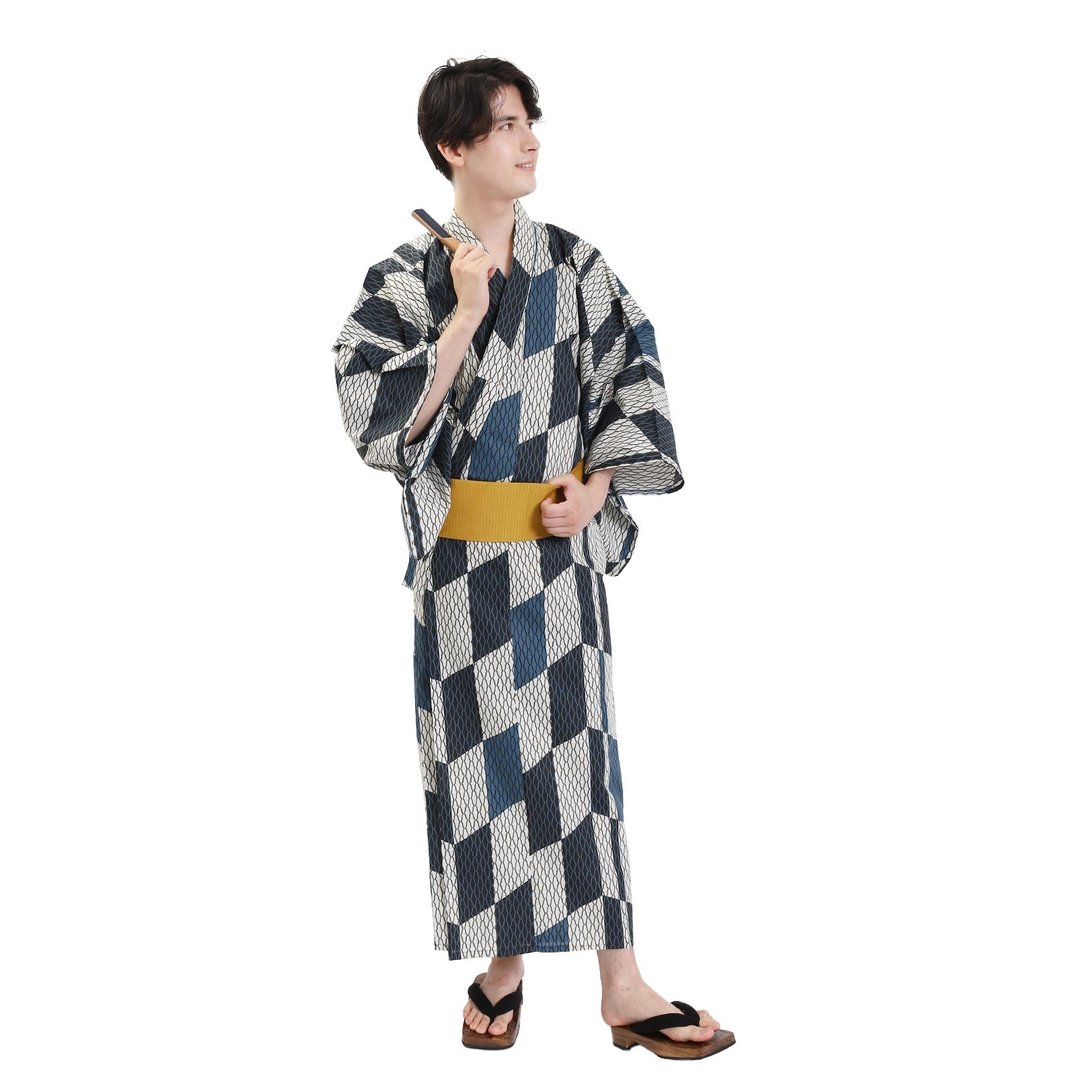 日本 和服 男士 绵 浴衣 腰封 2 件 套组 S M L Z32-13B - 其他 - 棉 蓝色