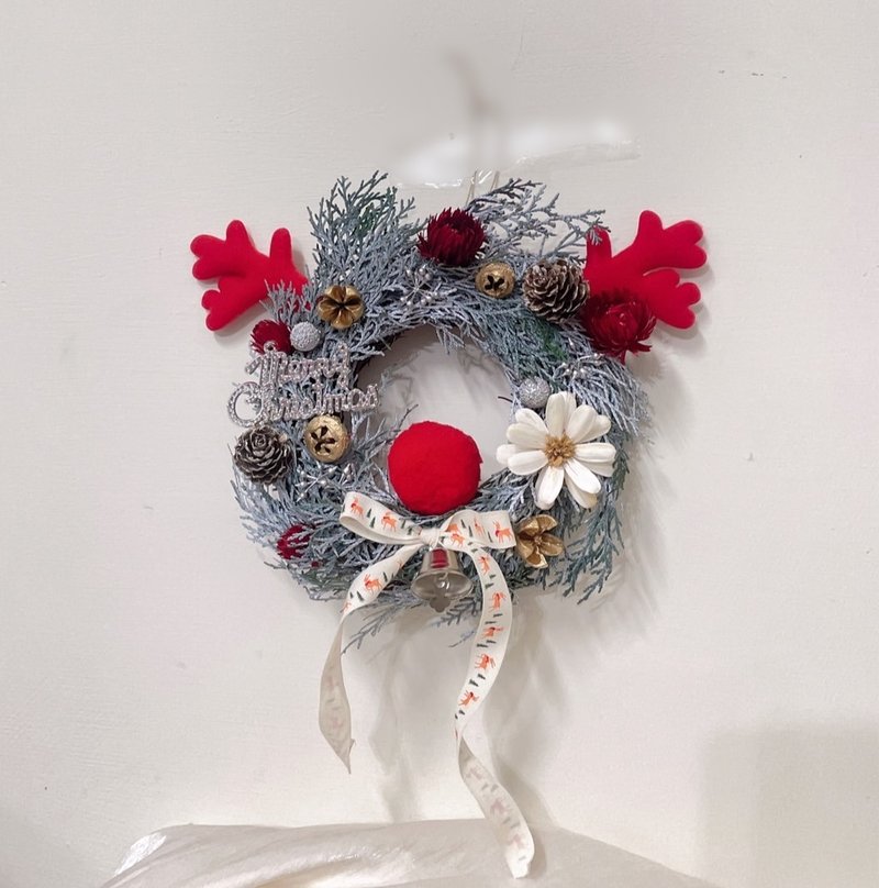 圣诞节礼物/交换礼物/雪白麋鹿圣诞花圈/松果/附包装盒/九折优惠 - 植栽 - 其他材质 