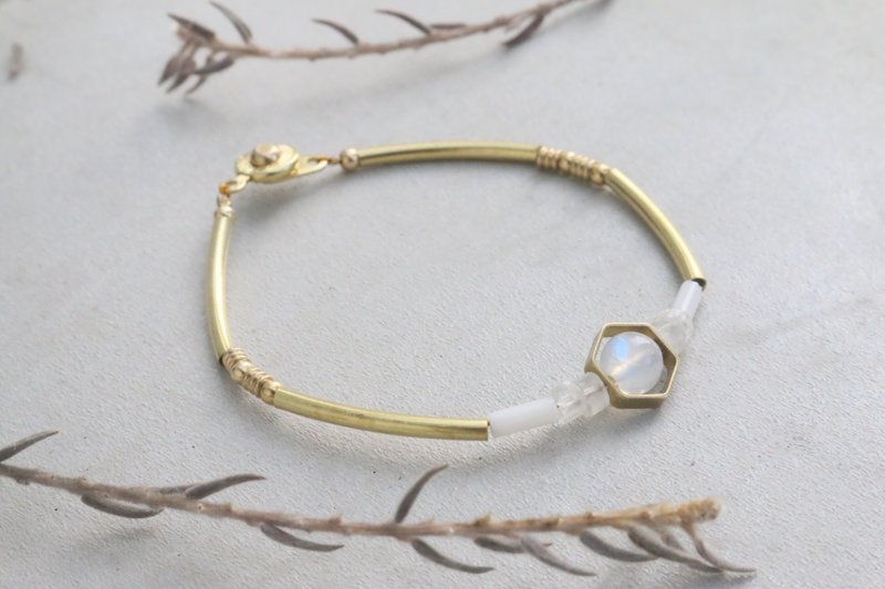 月光石 天然石 黄铜  手链 0991 <月光光> - 手链/手环 - 宝石 白色