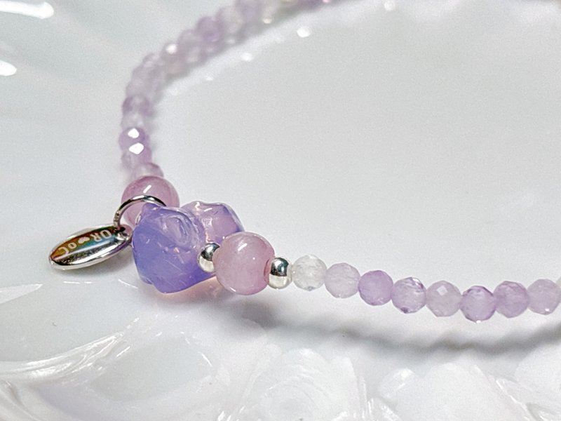 喵一下 l 紫玉晶小猫。 薰衣草刻面紫晶。紫锂辉石。s925纯银手链 - 手链/手环 - 水晶 紫色