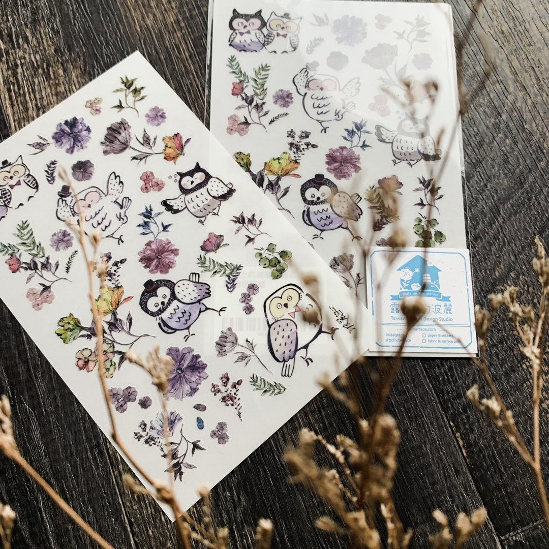 墨水花 伦敦猫头鹰 转印贴纸 手帐贴纸 (二张一组) - 贴纸 - 纸 紫色