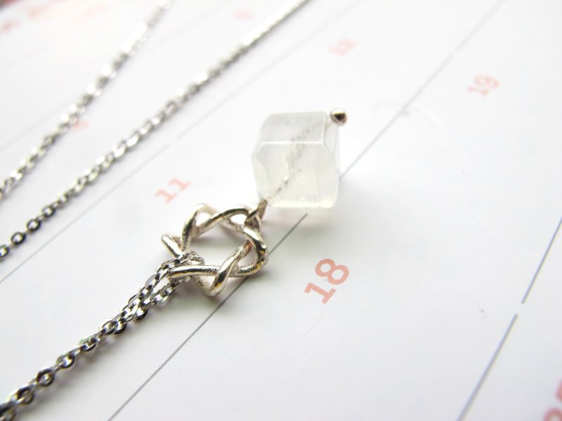 月光石 925银【一抹月光 - 冰糖方块】闪月光 情人石 改善脾气 - 项链 - 水晶 白色