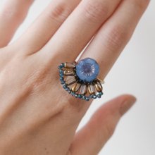 扇形花戒指 - 蛋白蓝 - 可调式戒围