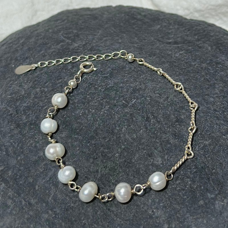 寻。珍珠纯银手链 - 耳环/耳夹 - 纯银 银色