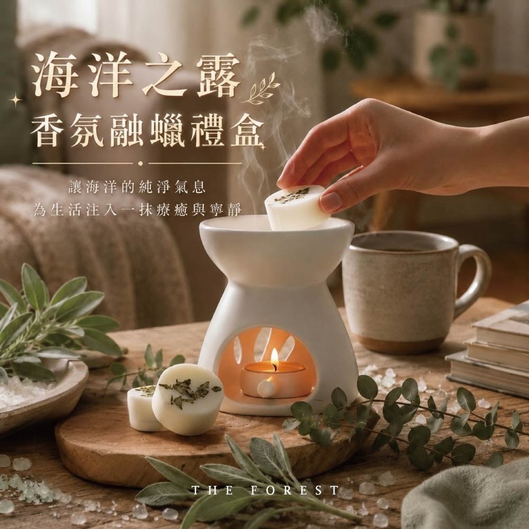 海洋之露香氛融蜡礼盒 | 4 入香氛蜡块 + 融蜡灯 | 海盐鼠尾草香氛 - 蜡烛/烛台 - 蜡 多色