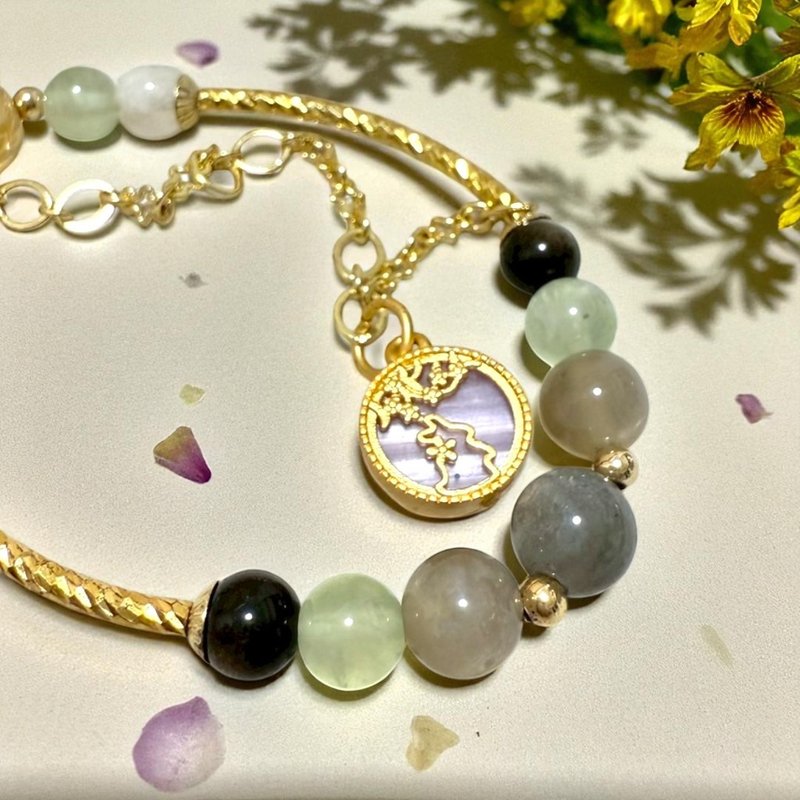 星辰野望手链  黄水晶 葡萄石 白贝珠 招财 尾牙穿搭 交换礼物 - 手链/手环 - 水晶 紫色