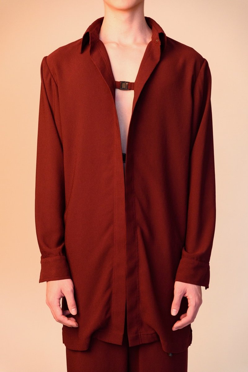 麻质长版三插扣衬衫//Hemp Long-shirt// - 女装休闲/机能外套 - 棉．麻 紫色