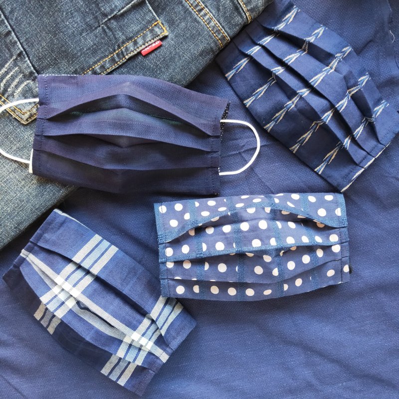 双面戴 蓝染工艺纯棉 透气 口罩套 台湾制 - 口罩 - 棉．麻 蓝色