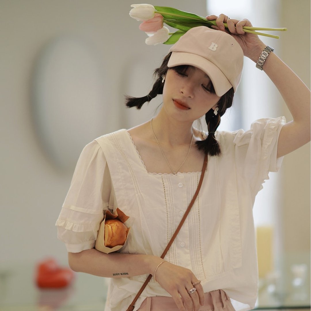 方领蕾丝泡泡袖衬衫|衬衫|夏款|Sora-951 - 女装衬衫 - 棉 白色