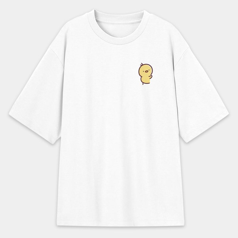 小鸡偷窥 中性韩版落肩 T- 纯绵T 圆领上衣 PU002 - 女装上衣 - 棉．麻 白色