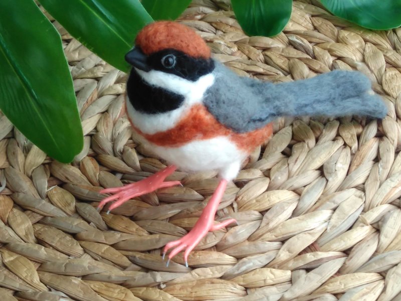 Red-headed bunting wool felt - 玩偶/公仔 - 羊毛 咖啡色