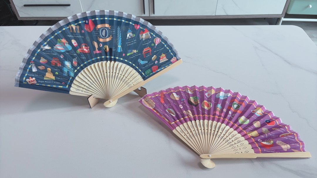 台湾景点扇 美食手工扇 台湾特色手工扇 绢扇 折扇 布扇 折扇 - 木工/竹艺/纸艺 - 其他材质 