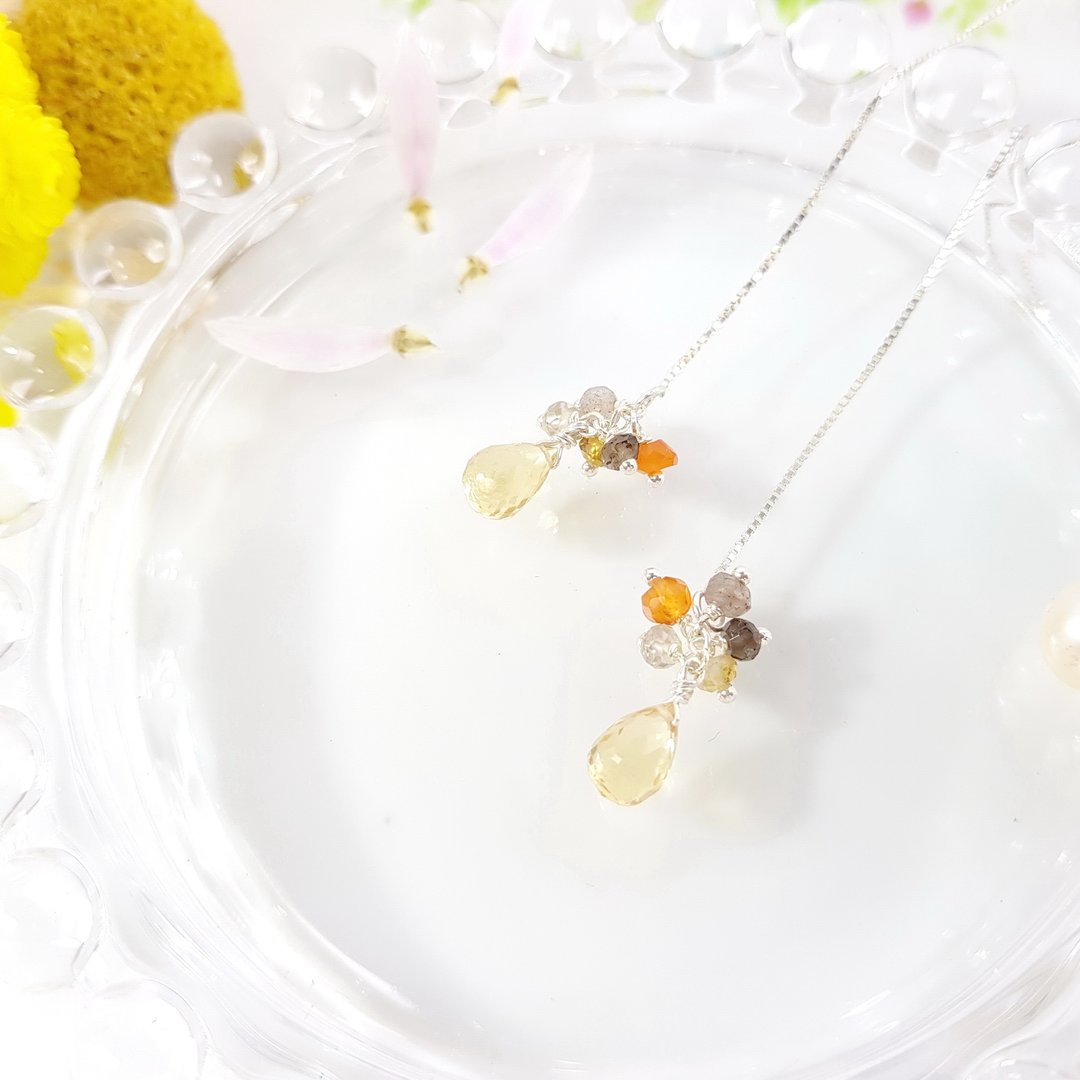 优雅小妞阳光黄水晶纯银耳链 /  Citrine / 11月诞生石 - 耳环/耳夹 - 宝石 黄色