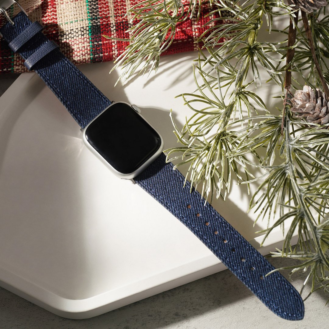 APPLE WATCH - 车线深蓝丹宁牛仔苹果表带 - 表带 - 真皮 