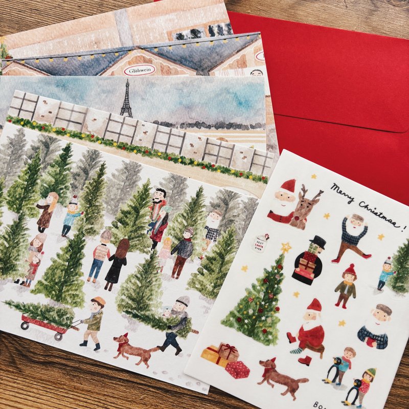 圣诞老人的一天 /圣诞明信片套组(含贴纸、附送信) - 卡片/明信片 - 纸 