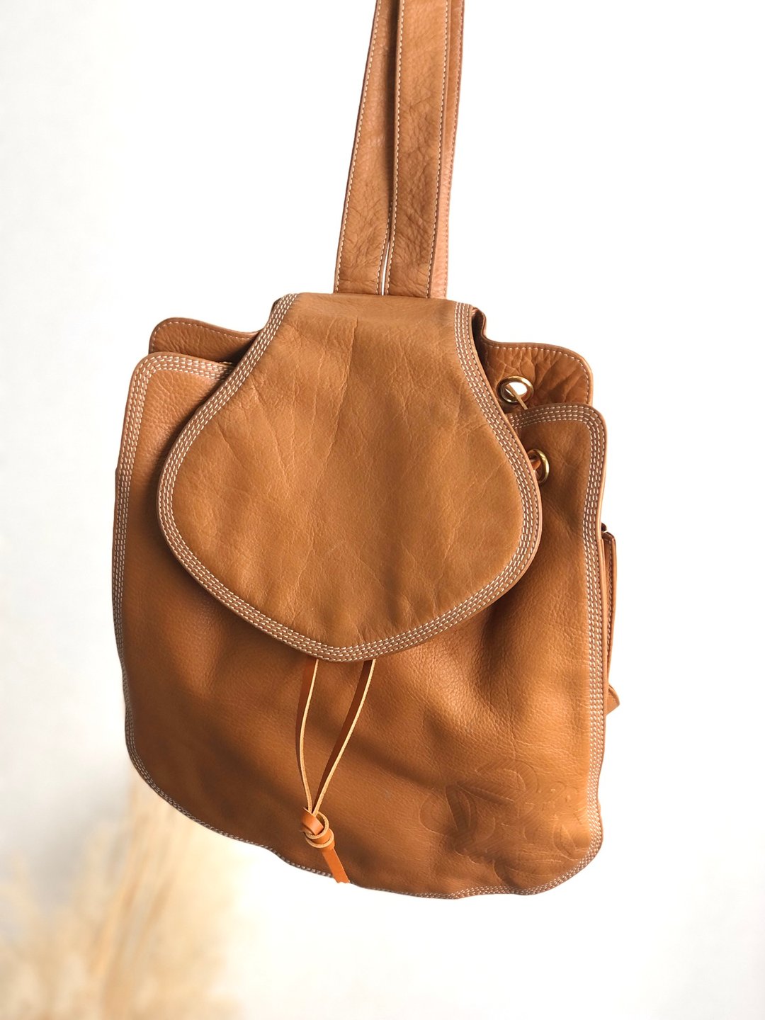 【日本直运，二手包装】LOEWE Anagram 皮革背包棕vintage 复古 旧款 m3gj26 - 后背包/双肩包 - 真皮 咖啡色