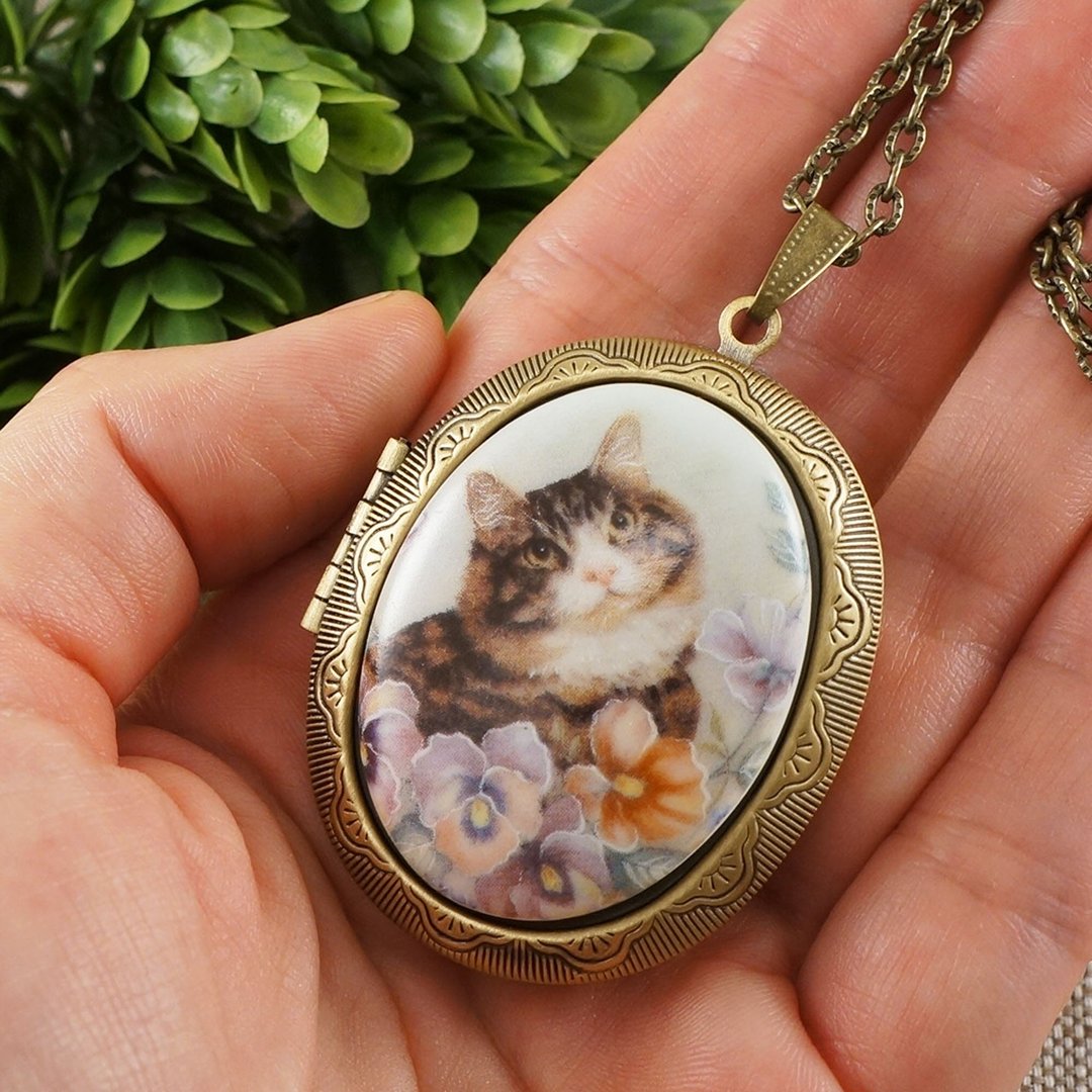 猫咪陶瓷头像坠饰项链 俏皮小猫相片夹坠链 珠宝饰品 - 项链 - 瓷 白色