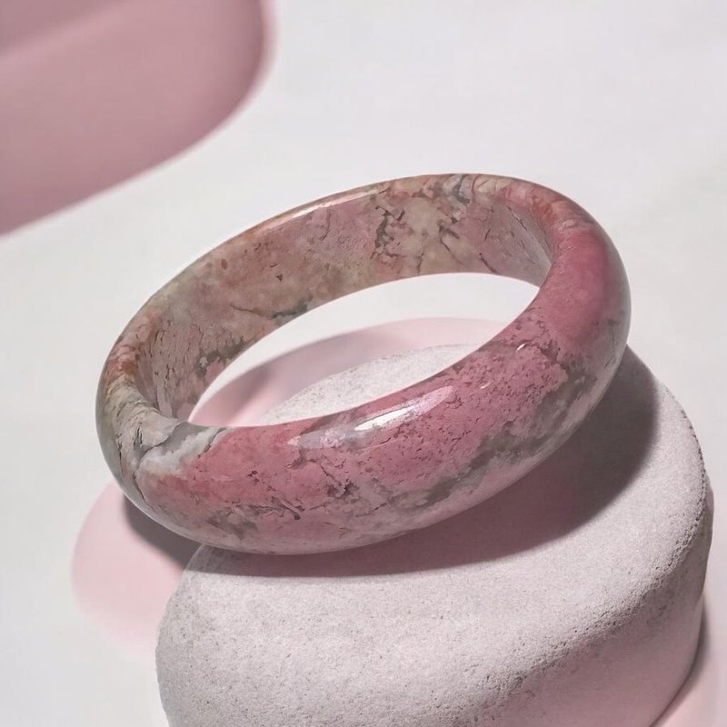 蔷薇辉石 手镯 全粉玉化 老矿原矿 内径 56mm 玫瑰石 手环 桃花玉 - 手链/手环 - 玉石 粉红色