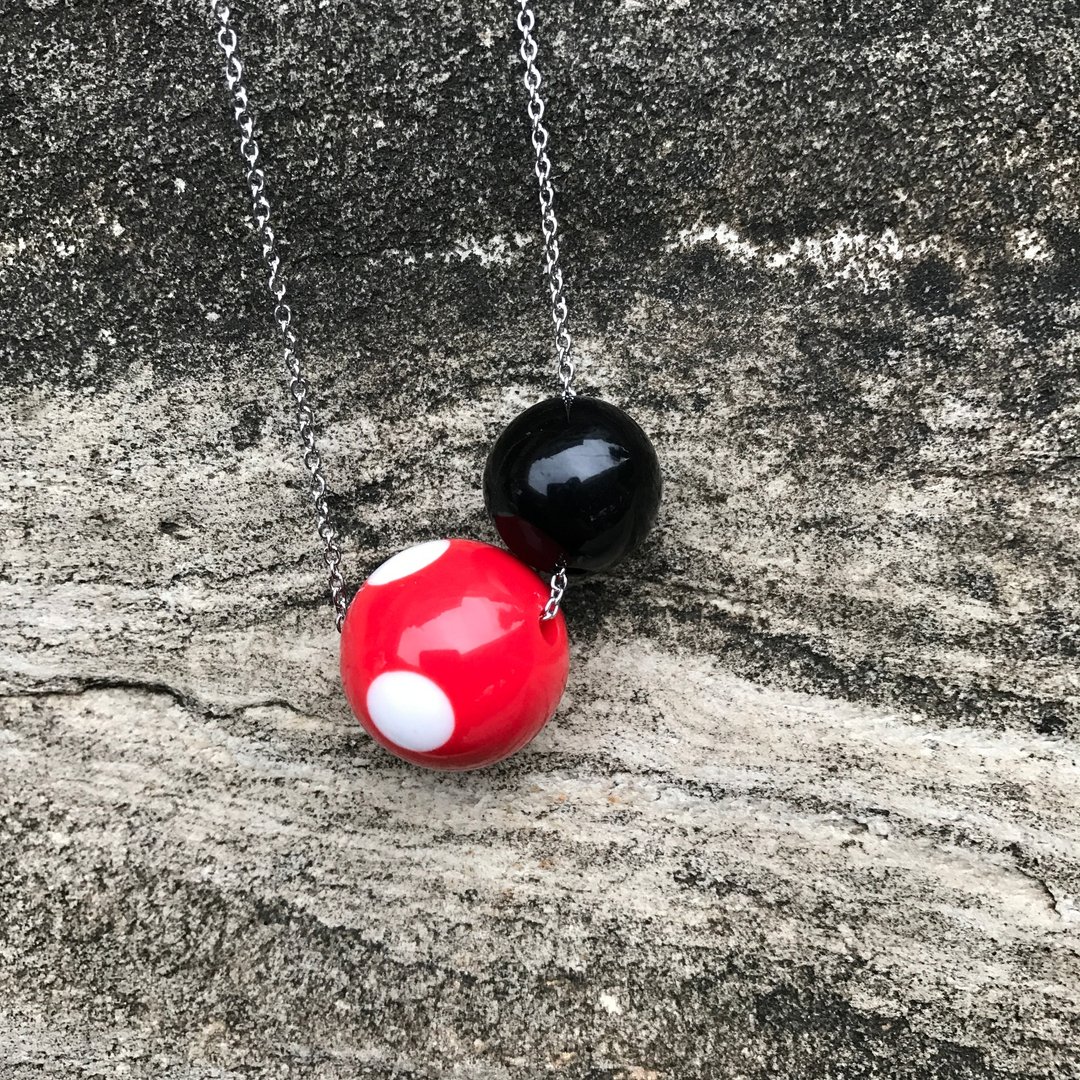 米奇色/项链 mickey 红 点点 可爱 肚皮 白 身体 抽象 简约 球 圆 - 项链 - 不锈钢 红色