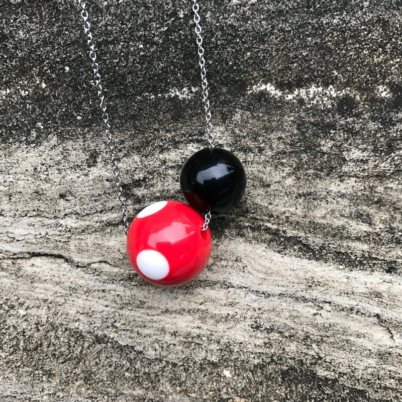 米奇色/项链 mickey 红 点点 可爱 肚皮 白 身体 抽象 简约 球 圆 - 项链 - 不锈钢 红色