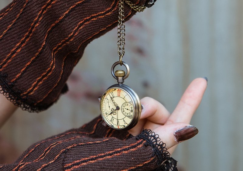 蒸汽朋克 复古 英伦 欧洲经典 传统绅士 古铜色怀表 项链吊坠 - 项链 - 铝合金 咖啡色