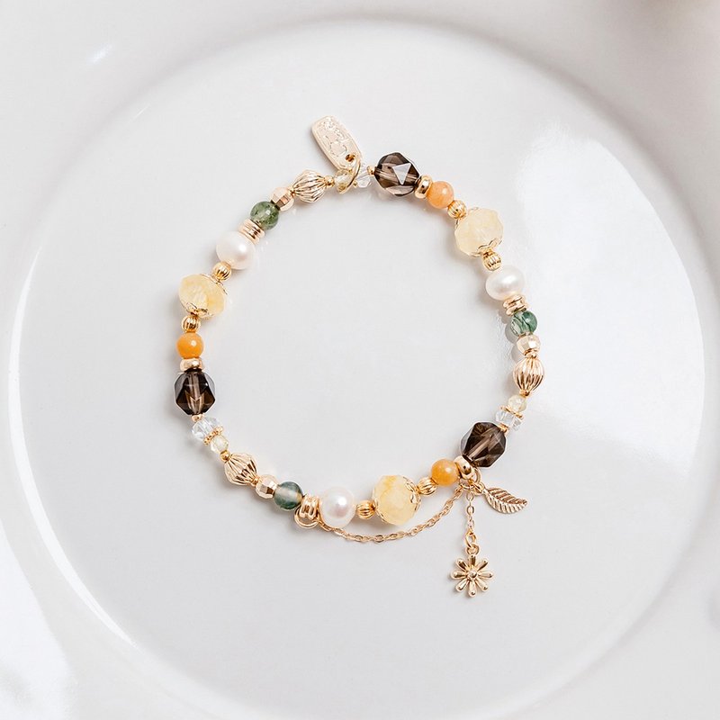 财运 x 黄水晶 黄玉 茶晶 水草玛瑙 珍珠 【南岛花开的记忆】手链 - 手链/手环 - 宝石 黄色