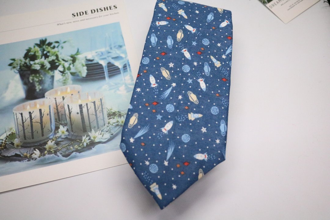 藍色星火飛行器領帶/麻棉獨特設計necktie - 领带/领带夹 - 棉．麻 蓝色