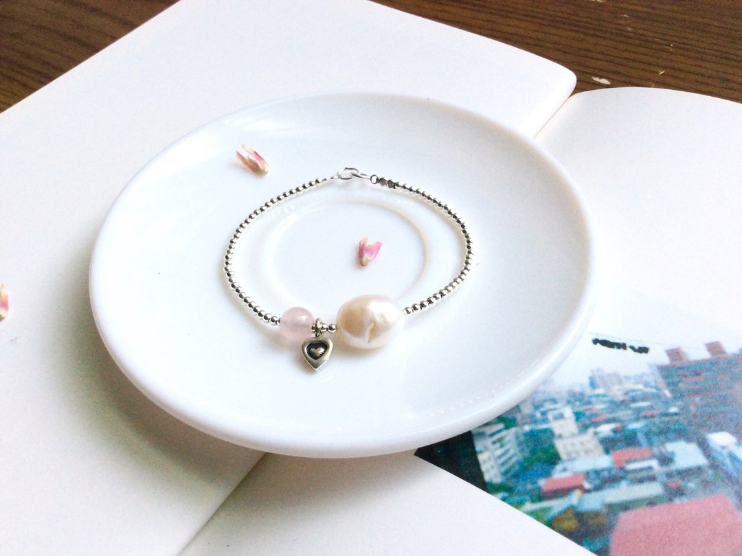 Ops Rose Quartz silver Handmade Gemstone-粉晶/手工/纯银/恋爱 - 手链/手环 - 宝石 粉红色