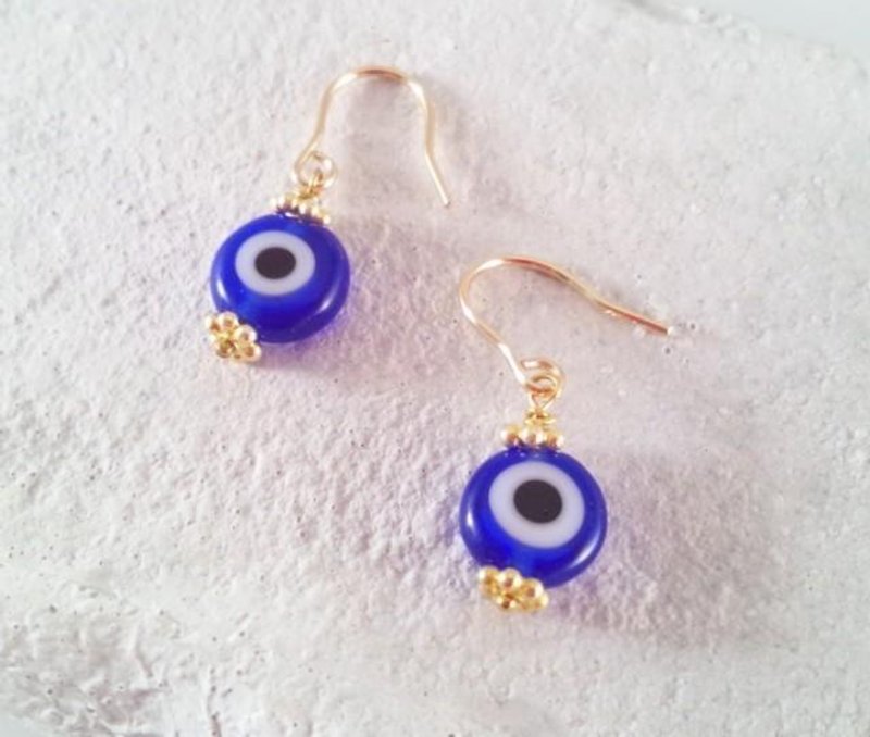 EVIL EYE 邪眼除け　トルコガラス K14GFピアス2 - 耳环/耳夹 - 玻璃 蓝色