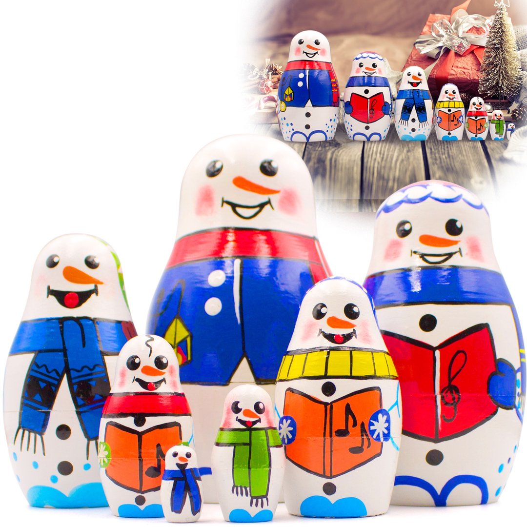 Snowman Nesting Dolls 7 pcs - Snowman Decorations - Christmas Matryoshka Dolls - 玩具/玩偶 - 木头 多色