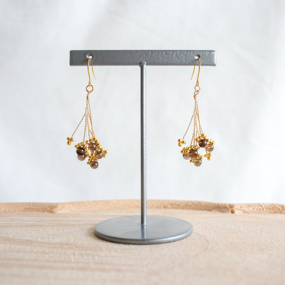 Sui (Smoky Quartz)　wire accessory - 耳环/耳夹 - 其他金属 咖啡色