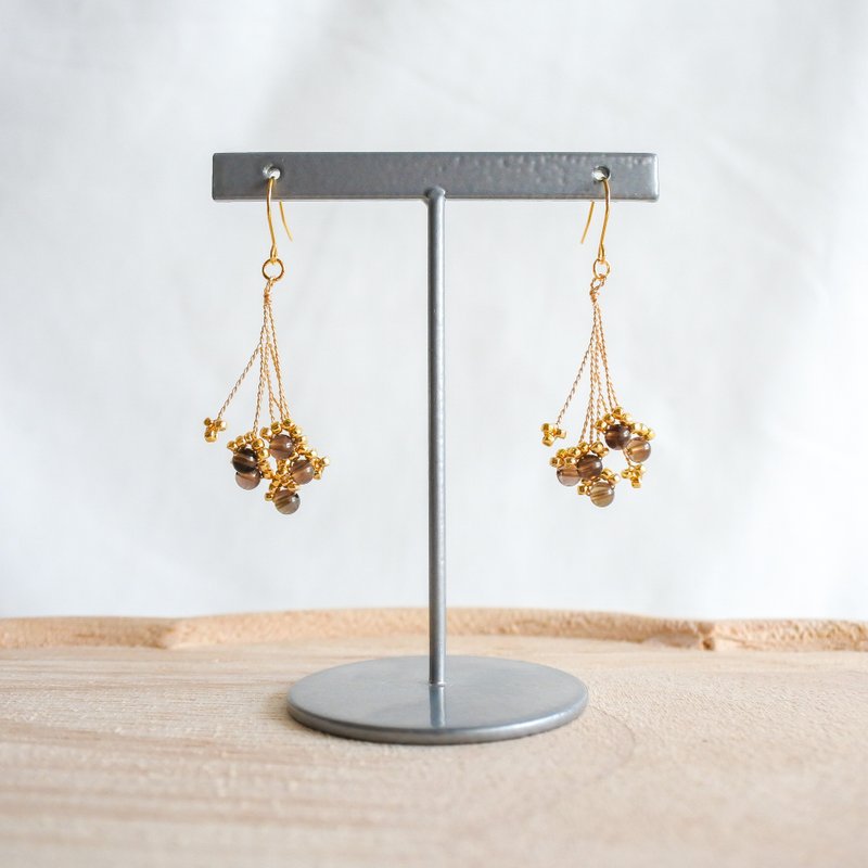Sui (Smoky Quartz)　wire accessory - 耳环/耳夹 - 其他金属 咖啡色