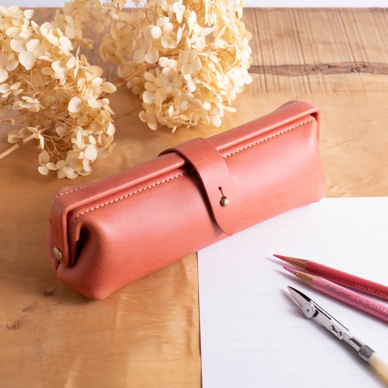 意大利皮革笔袋 Paka-pen #Coral【入学礼】【就职礼】【定制化礼品】 - 铅笔盒/笔袋 - 真皮 粉红色