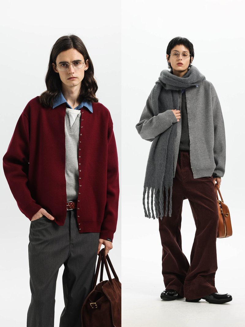 【1000克重磅】老钱风极简手工铆钉圆领针织毛衣开衫Unvesno(UN) - 男装针织衫/毛衣 - 其他材质 