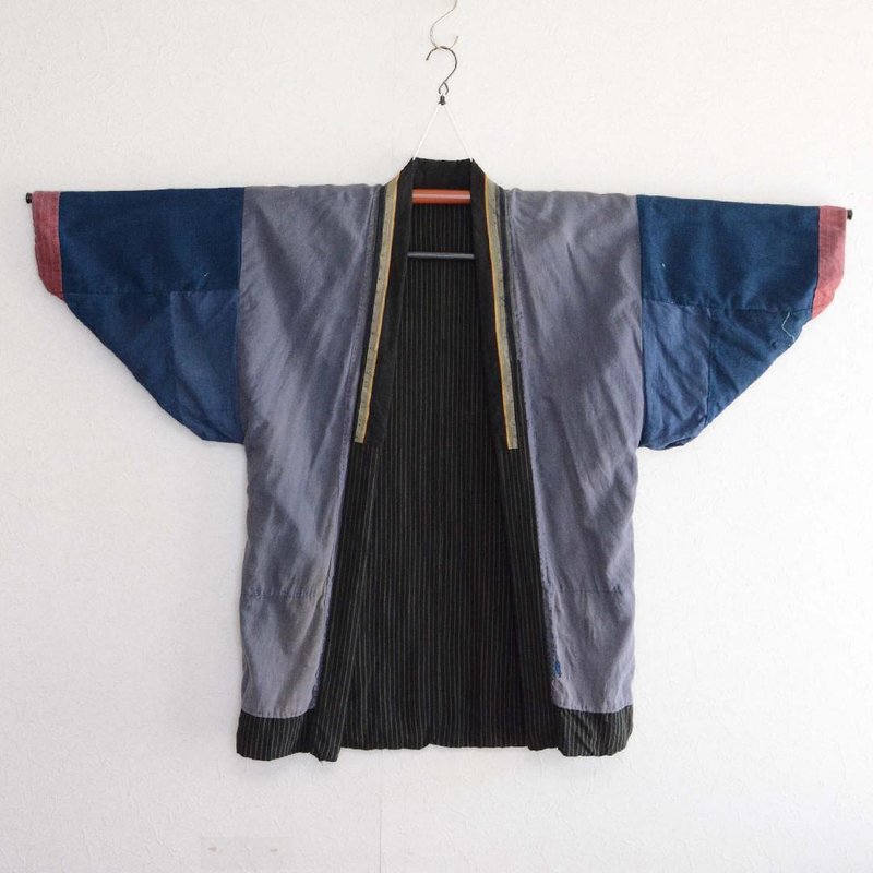 和服夹克农夫工作服靛蓝染色袖棉和服疯狂图案条纹图案日本复古翻 - 男装外套 - 棉 多色