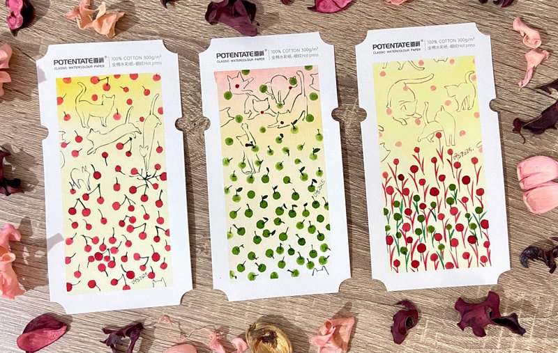 票根水彩-渲染猫猫系列 (三张一组) - 书签 - 纸 白色