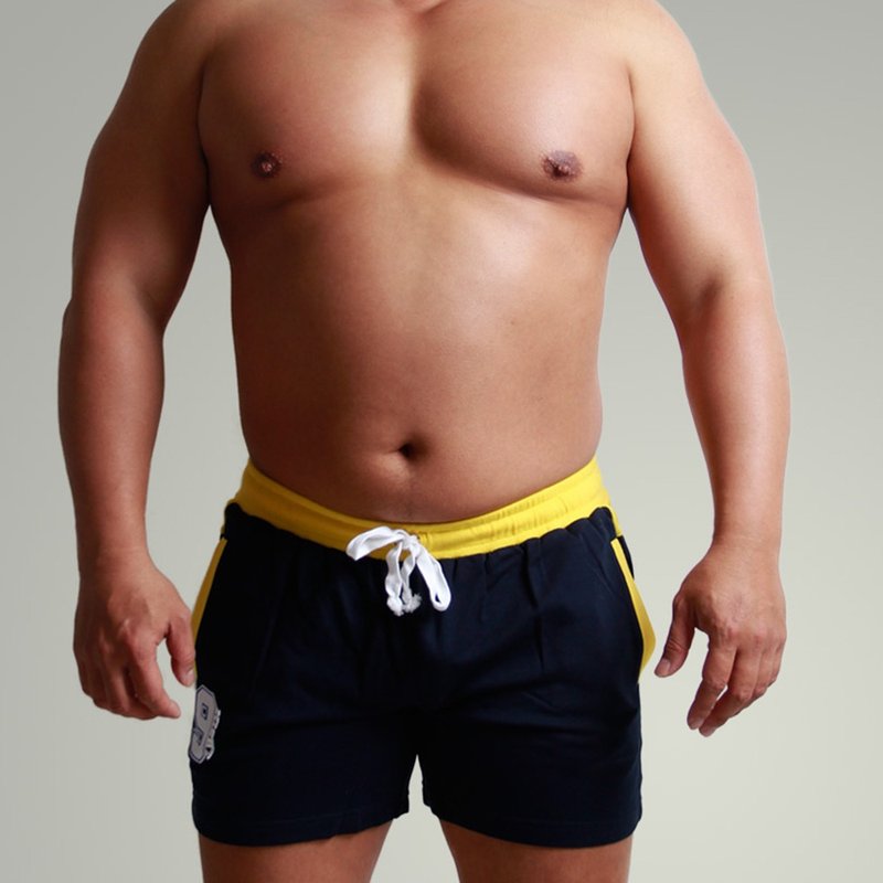 抽绳棉裤-撞色贴牌款短版(丈青) - 男士短裤 - 棉．麻 蓝色