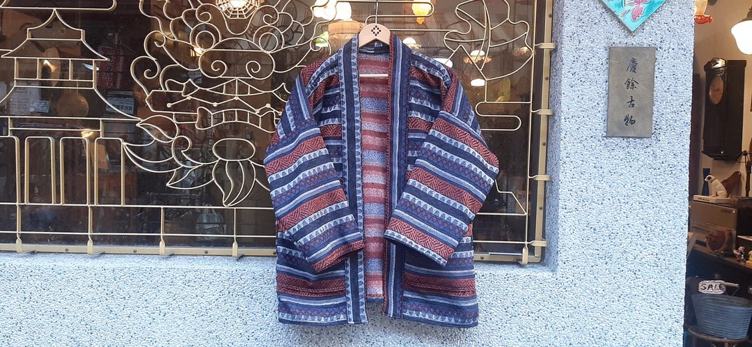 AMIN'S SHINY WORLD 藏青橘印地安提花图腾满版 KIMONO - 男装外套 - 棉 多色